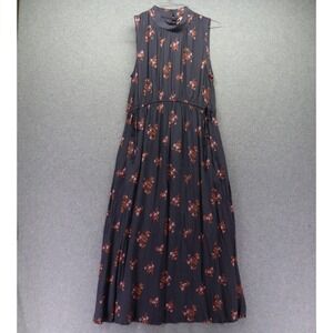 A New Day Dress Womens Medium Tiered Maxi Mock Neck Gray Floral Sleeveless